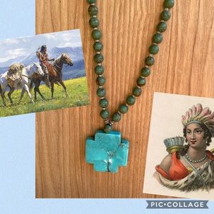 Handcrafted Chalk Turquoise Cross/ Necklace